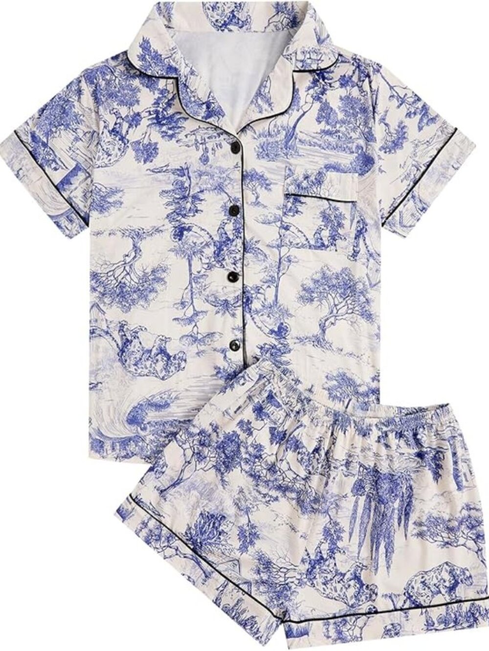 Women's Floral Pajamas Notch Collar Print Sleepwear‎ Two Piece Pajama Set